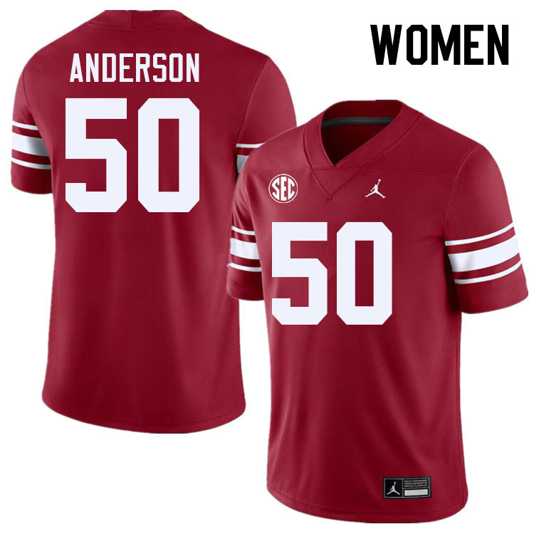 Women #50 Ben Anderson Oklahoma Sooners 2024 SEC Conference College Football Jerseys-Throwback